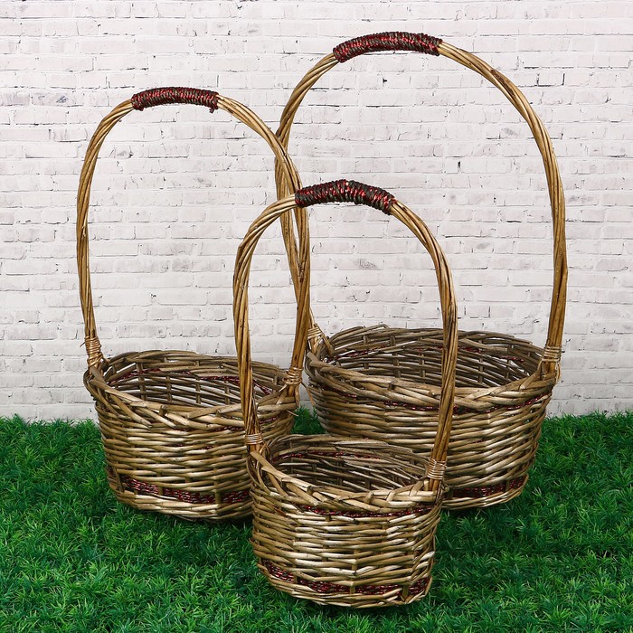 Набор корзин плетеных (ива с отделкой), 29*22*H16*HH50/ 24*18*H15*HH46/19*14*H14*HH42, 3 шт 313713