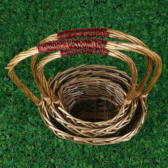 Набор корзин плетеных (ива с отделкой), 29*22*H16*HH50/ 24*18*H15*HH46/19*14*H14*HH42, 3 шт 313713