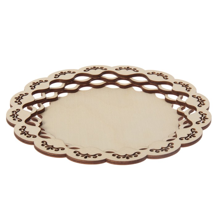 Заготовка из фанеры для декора "Поднос круглый плетёные края" с фестонами по краям