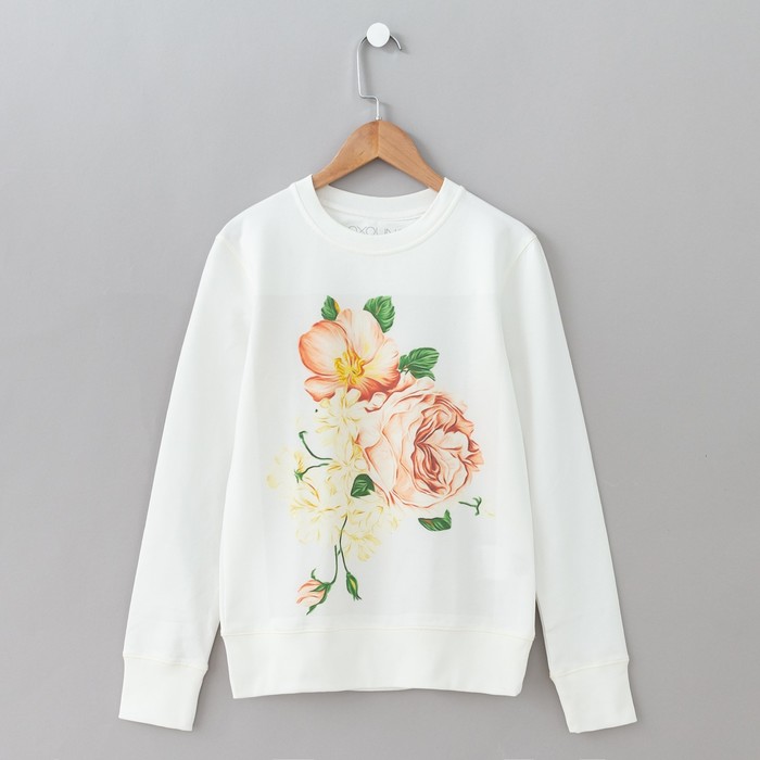 Свитшот женский family look  "Розы" OXO-0202-015, цвет молочный, р-р 48-50(L)