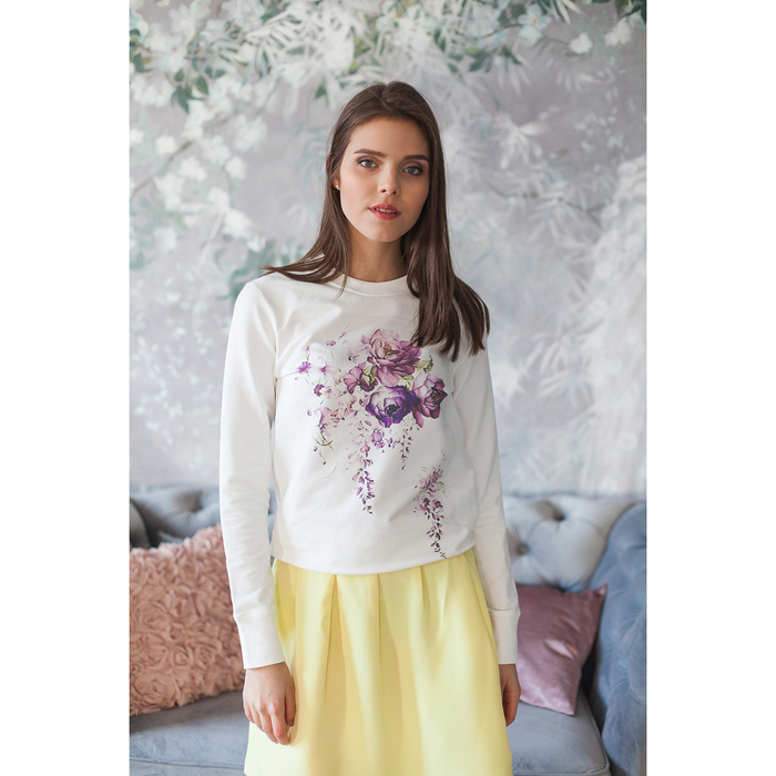 Свитшот женский family look  "Сиреневый цветок" OXO-0202-011, цвет молочный, р-р 42(S)