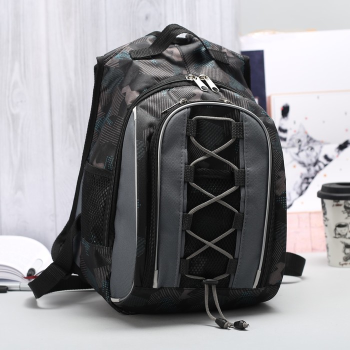 Рюкзак школьный "Ромб", отдел на молнии, наружный карман, цвет чёрный