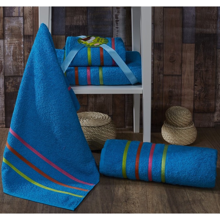 Комплект махровых полотенец Bale Neon, 50х80 см-1 шт, 70х140 см-1 шт, бирюзовый