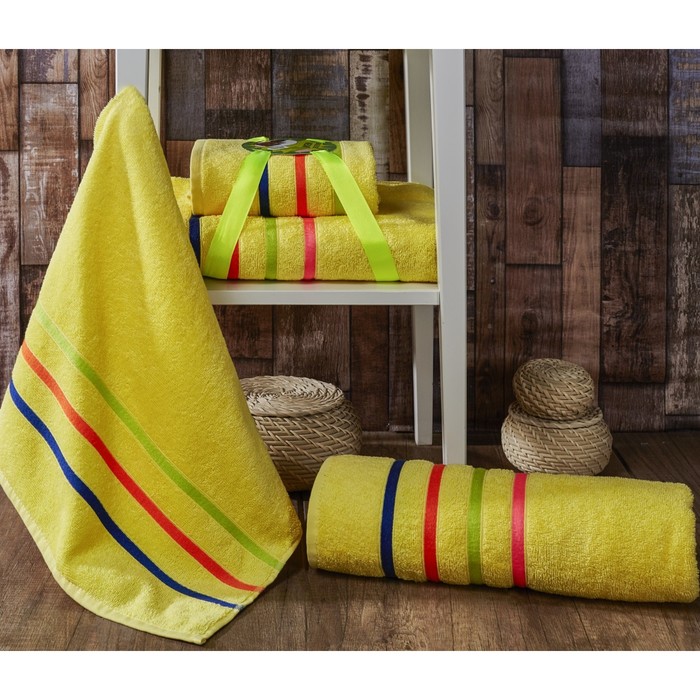Комплект махровых полотенец Bale Neon, 50х80 см-1 шт, 70х140 см-1 шт, жёлтый