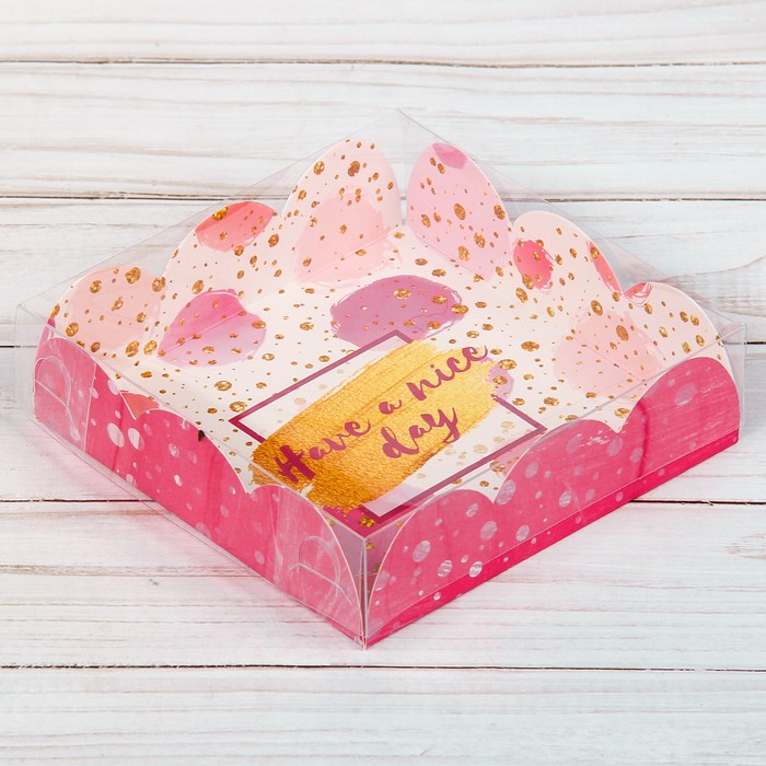 Коробка для кондитерских изделий с PVC крышкой Have nace day, 10,5 × 10,5 × 3 см