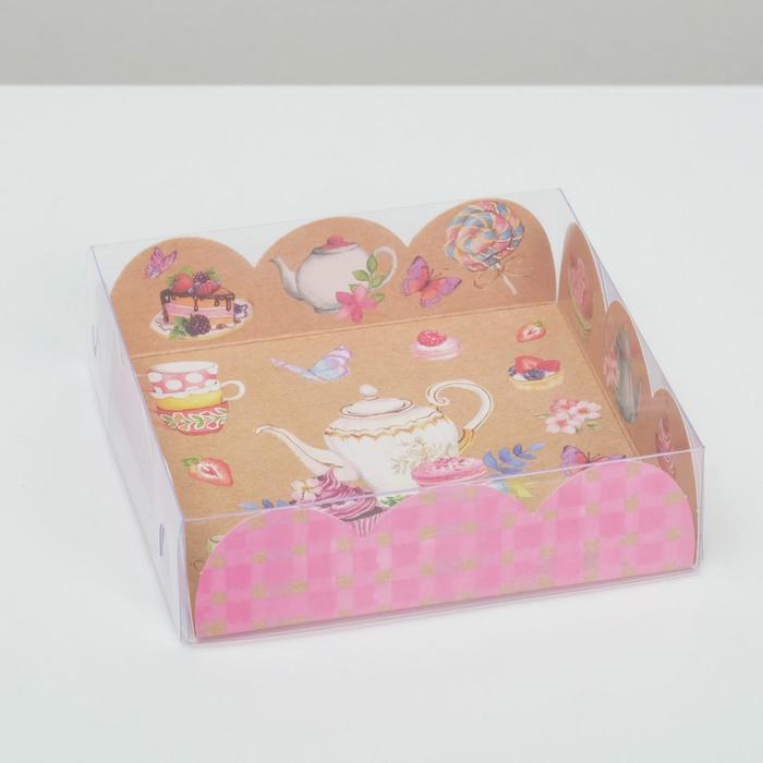 Коробка для кондитерских изделий с PVC крышкой «Чаепитие», 10,5 × 10,5 × 3 см