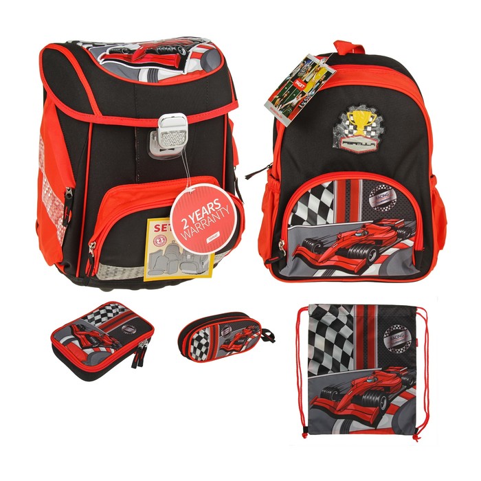 Ранец на замке Target 40*31*24 мал наполнением "Формула 1" 5 предметов, черный