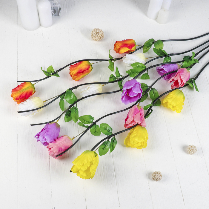 Декор ветка "Тюльпан многоцветный" 120 см, (цена за штуку) микс