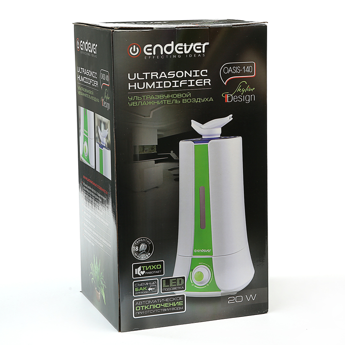 Увлажнитель воздуха Endever Oasis 140, ультразвуковой, 20 Вт, 3 л, LED-подсветка