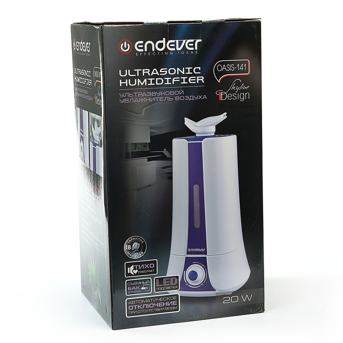 Увлажнитель воздуха Endever Oasis 141, ультразвуковой, 20 Вт, 3 л, LED-подсветка