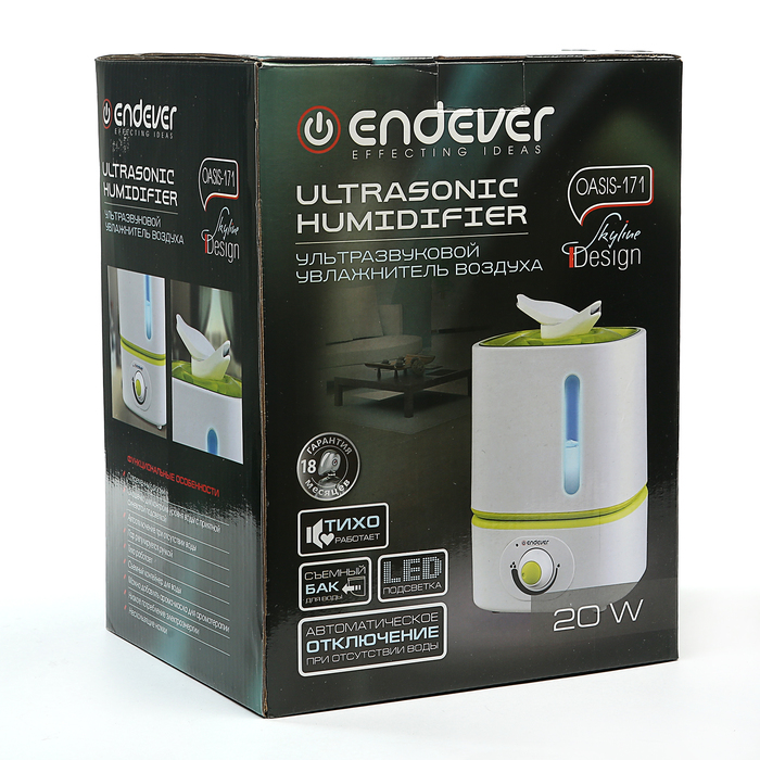 Увлажнитель воздуха Endever Oasis 171, ультразвуковой, 20 Вт, 3 л, ароматизация, белый