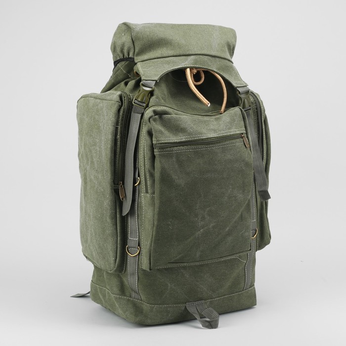 Рюкзак турист Поход, 32*20*52, отд на шнурке, 4 н/кармана, 2 бок кармана, зеленый