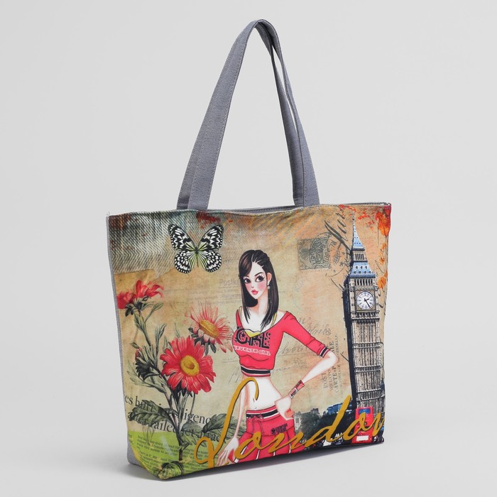 Сумка текстильная Девушка, 33*8*32, отдел на молнии, подклад, серый