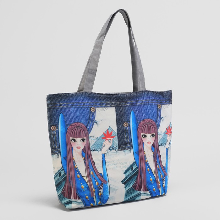 Сумка текстильная "Близняшки", 33*8*32, отдел на молнии, подклад, рисунок МИКС, цвет серый