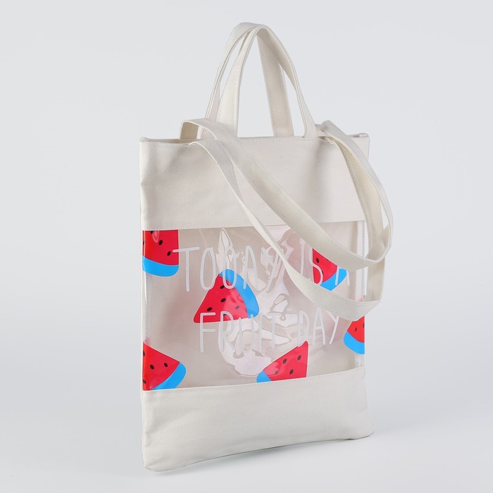 Сумка текстильная Фрукты, 31*1*37, отд без молнии, двойные ручки, белый