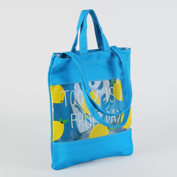 Сумка текстильная Фрукты, 31*1*37, отд без молнии, двойные ручки, синий
