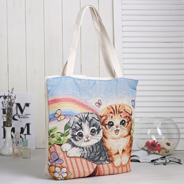 Сумка текстильная "Радуга", отдел на молнии, подклад, цвет бежевый