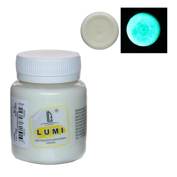 Краска акриловая Люминесцентная 80 мл LUXART LuxLumi сине-зелёный L3V80