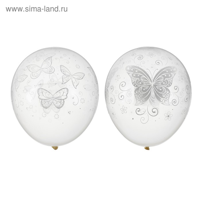 фото Шар латексный 12" «бабочки», прозрачный, 3 дизайна, кристалл, набор 50 шт. sempertex