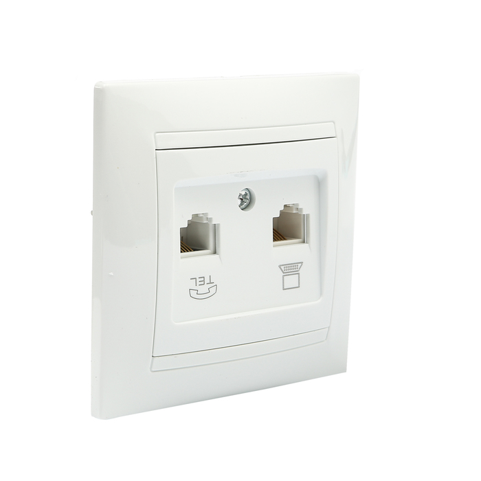 Розетка телефонная RJ11 + компьютерная RJ45 белая "Лама" TDM
