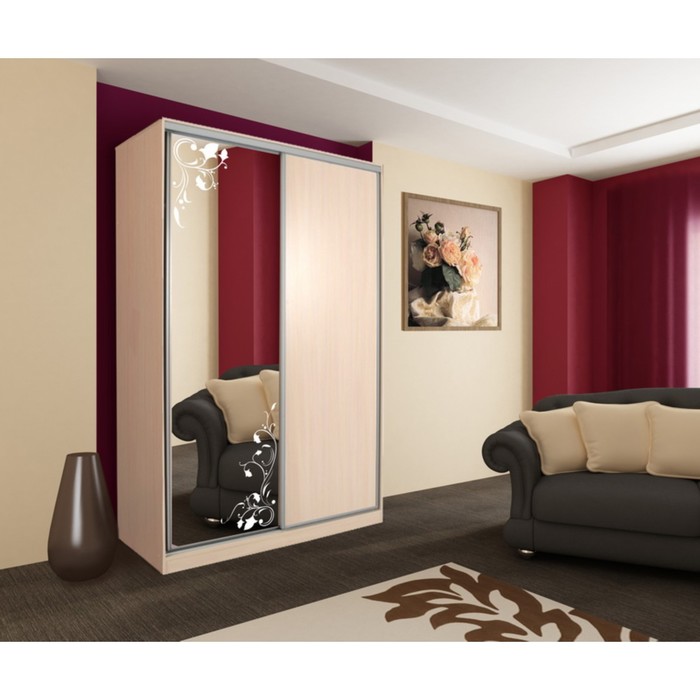 Шкаф-купе Гранд 1 цветы 1500х604х2305 Дуб млечный