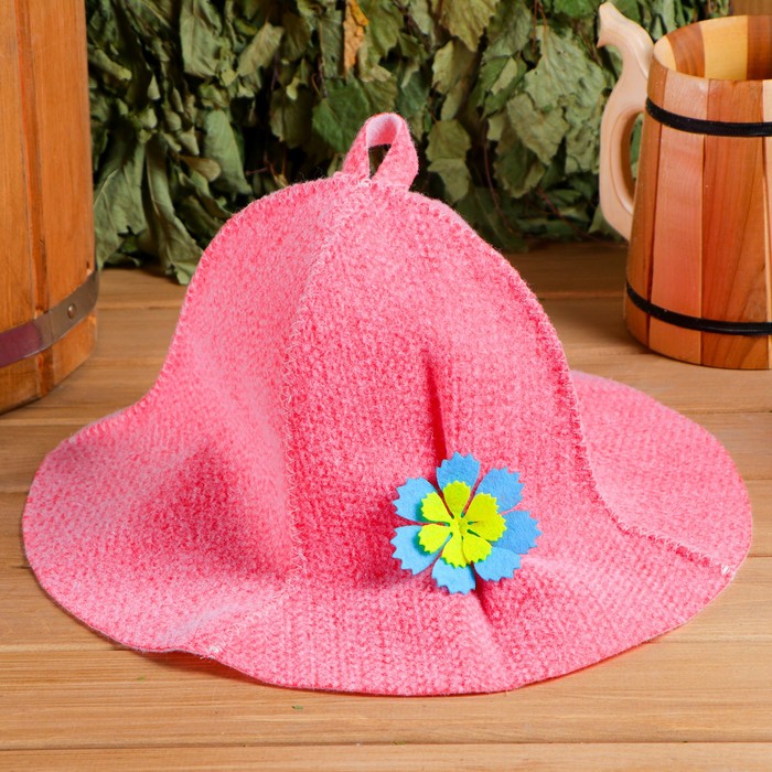 Шапка банная женская с полями, красная