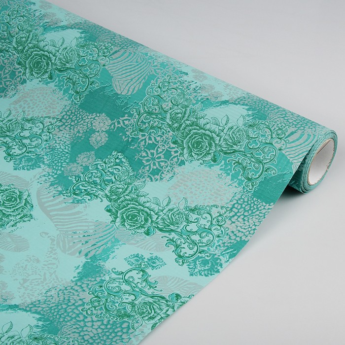 Бумага упаковочная крафт, бирюзово-серебряный, 0,5 х 10 м