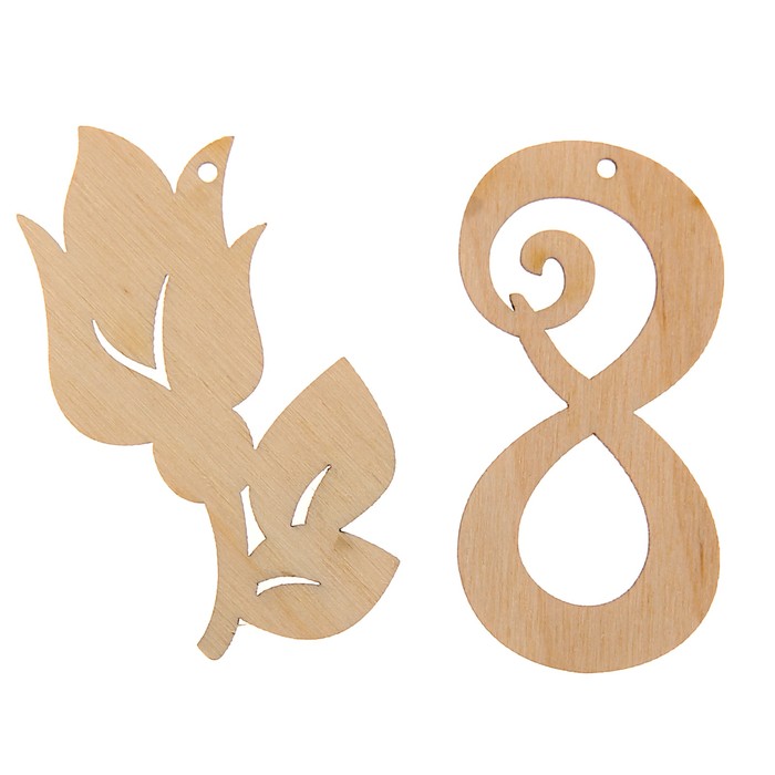 Набор бирок из фанеры "8 Марта №1" 2 шт, 6х3,2 см и 6х4,3 см