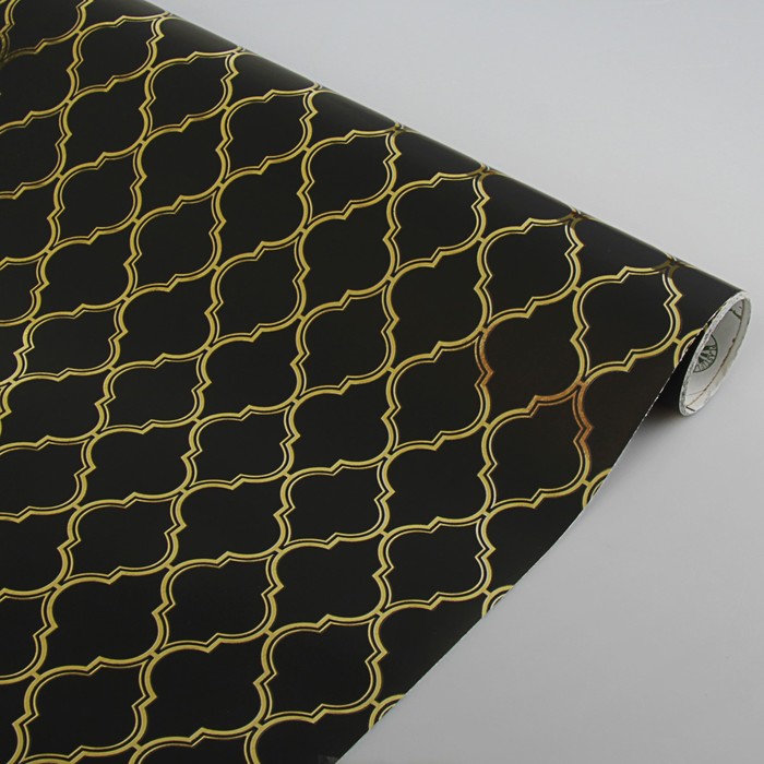 Бумага упаковочная металлизированная, чёрно-золотой, 0,5 х 5 м