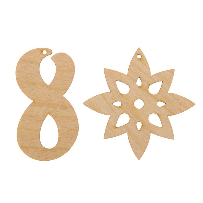 Набор бирок из фанеры "8 Марта №4" 2 шт, 6х3,3 см и 6х6 см