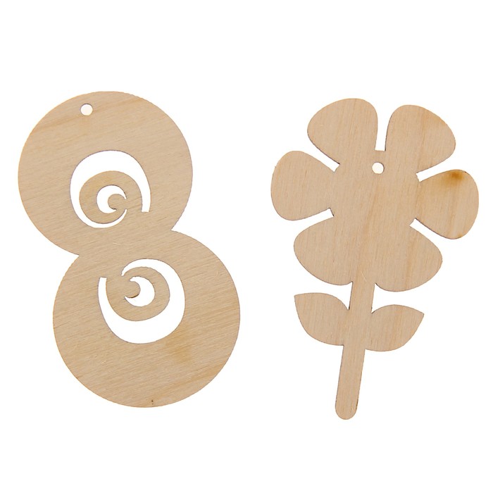 Набор бирок из фанеры "8 Марта №8" 2 шт, 6х3,5 см и 6х3,9 см