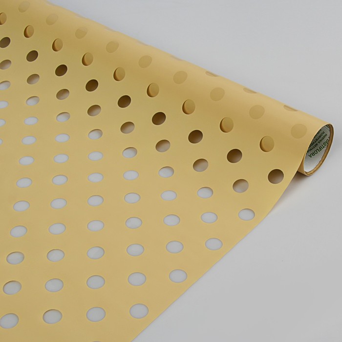 Плёнка для цветов и подарков "Горошек", бежевая, 0,5 х 9 м, 30 мкм