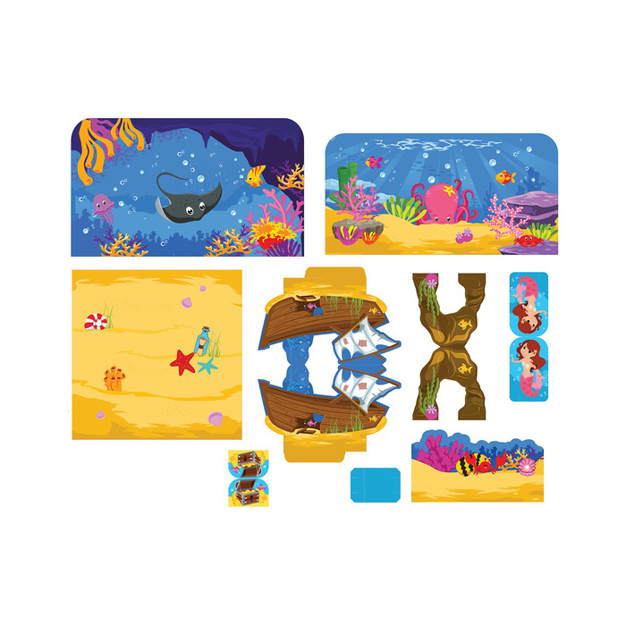 Набор животных с декорациями «Подводный мир», 10 животных