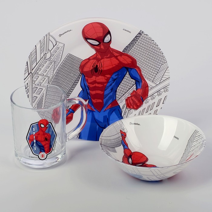Набор посуды "Человек-паук", 3 предмета: кружка 250 мл, салатник 320 мл 14 см, тарелка 19,5 см