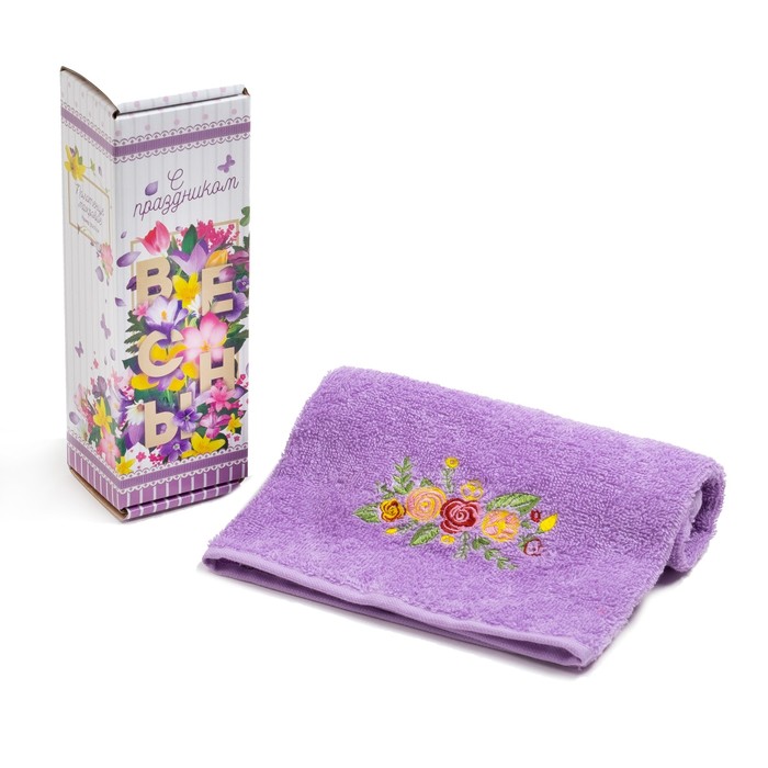 Полотенце махровое "С праздником весны" 30х60 см, хлопок, 340 гр/м2
