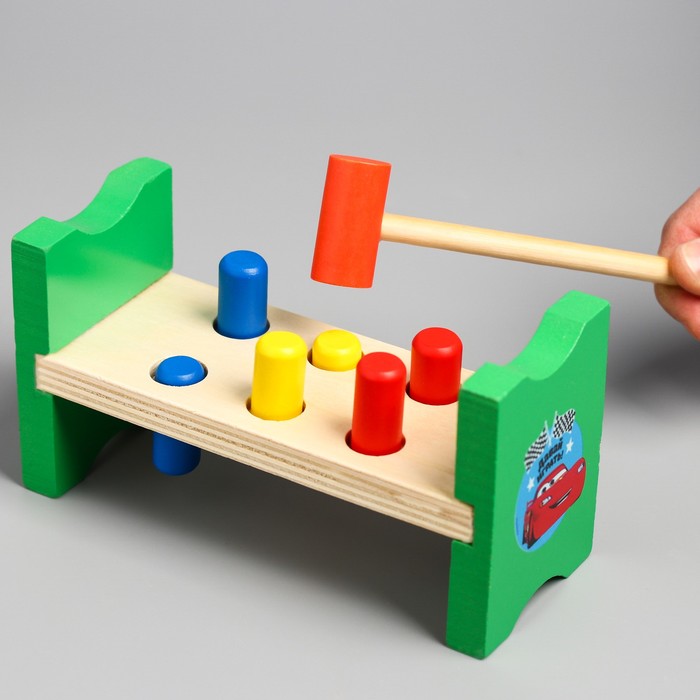Стучалка на ножках, 6 гвоздиков и молоточек "Давай играть!" Тачки