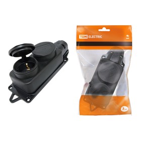 

Розетка TDM 2Р+РЕ, двухместная, с заглушками, каучук, 16 А, 250 В, IP44, SQ0612-0010