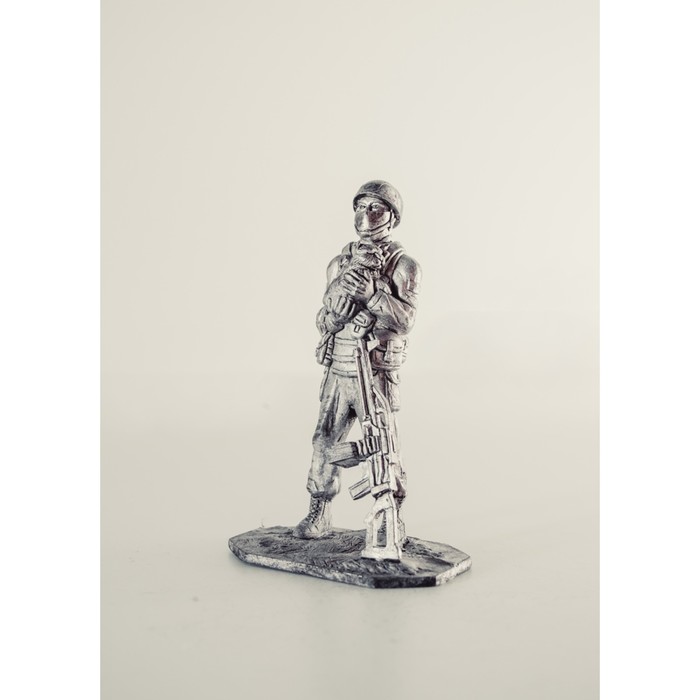 Оловянный солдатик "Боец с пулеметом и котом"