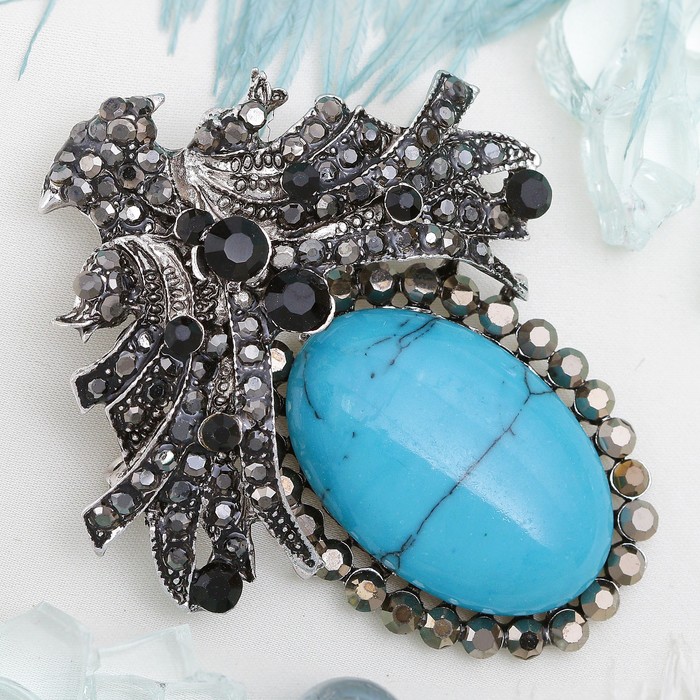 Брошь-подвеска "Бирюза" царица, в чернёном серебре