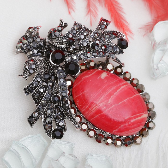 Брошь-подвеска "Родохрозит" царица, в чернёном серебре