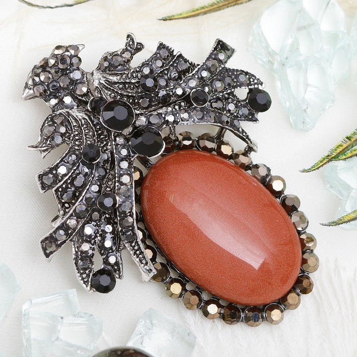 Брошь-подвеска "Авантюрин коричневый" царица, в чернёном серебре