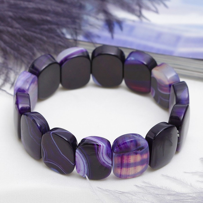 Браслет пластина, прямоугольник закругленный "Агат", цвет фиолетовый