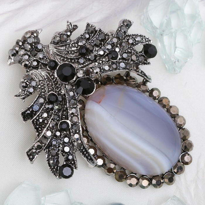Брошь-подвеска "Агат бразильский" царица, в чернёном серебре