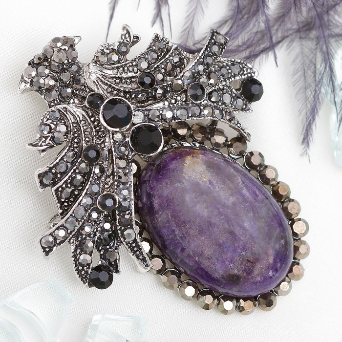 Брошь-подвеска "Аметист" царица, в чернёном серебре