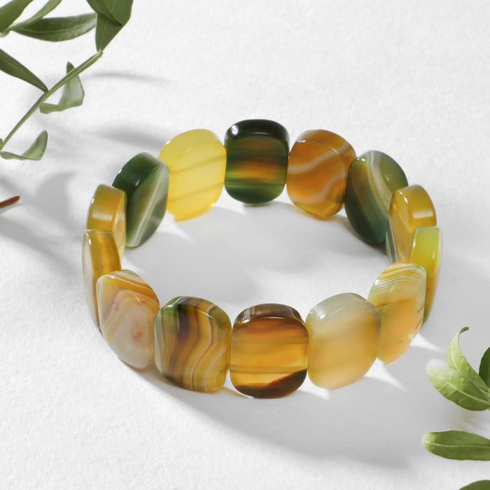 Браслет пластина, прямоугольник закругленный "Агат", цвет зелено-коричневый