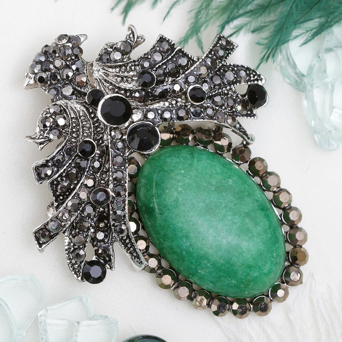 Брошь-подвеска "Хризопраз" царица, в чернёном серебре
