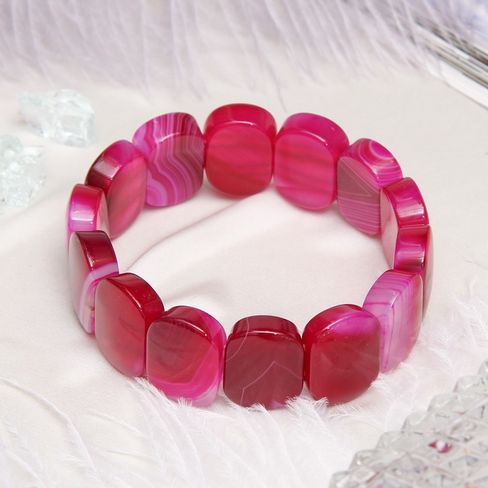 Браслет пластина, прямоугольник закругленный "Агат", цвет розовый