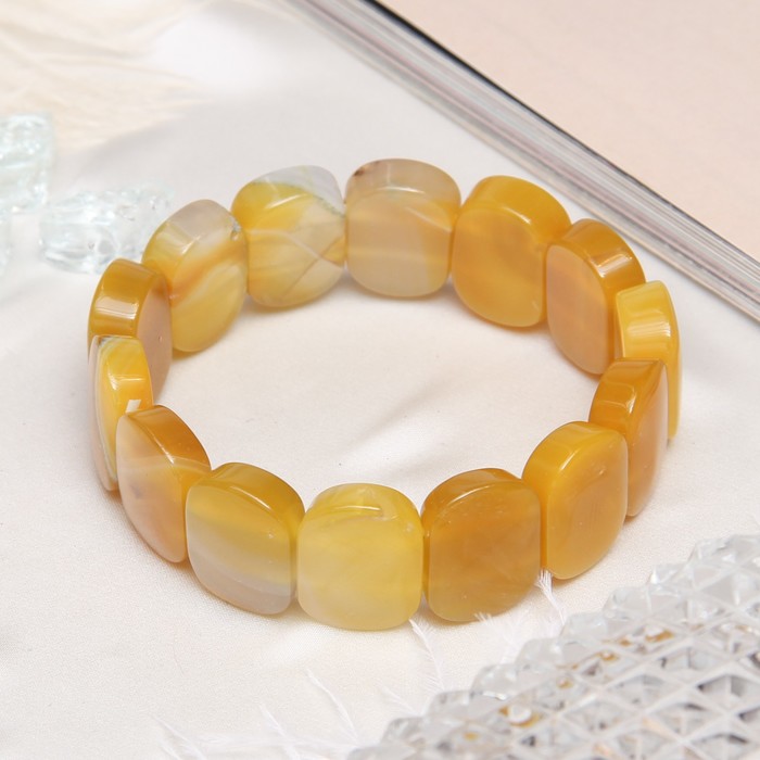 Браслет пластина, прямоугольник закругленный "Агат", цвет коричневый