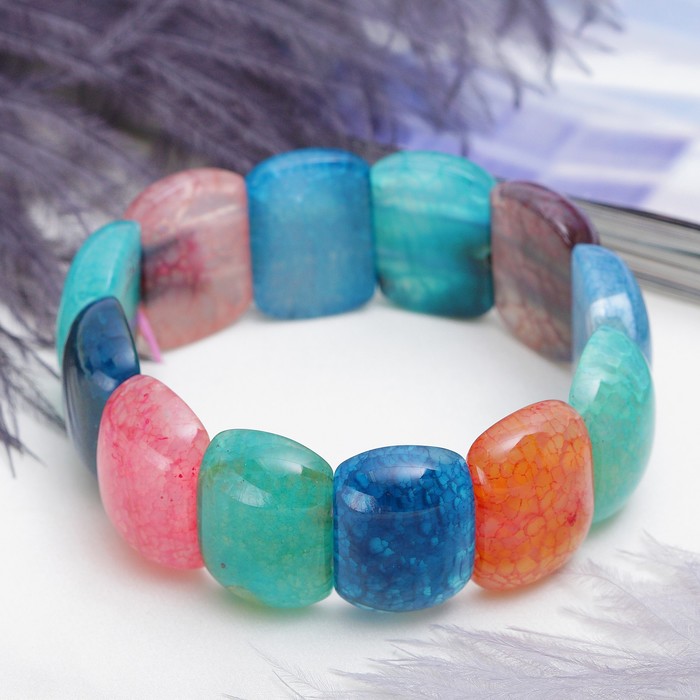 Браслет прямоугольник закругленный "Агат", цветной