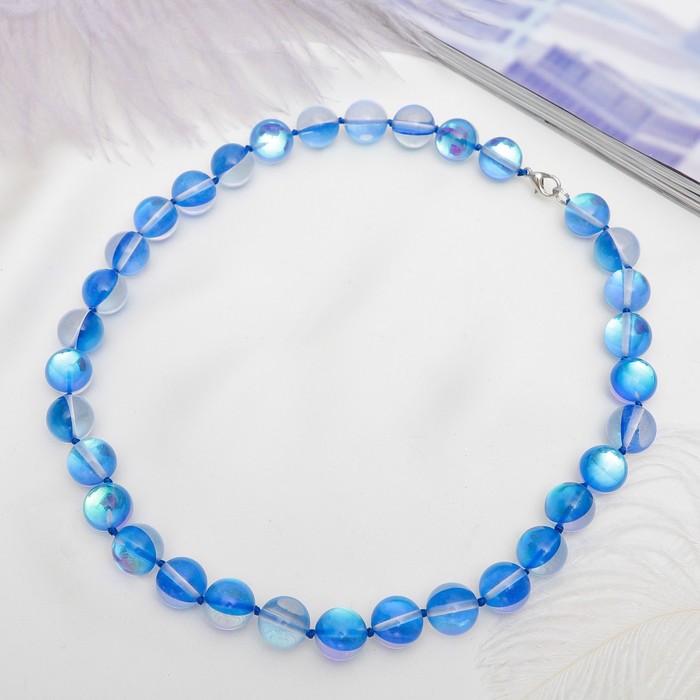 Бусы шар №12 "Опал" глянцевый, цвет синий, 45см